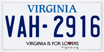 VA license plate VAH2916