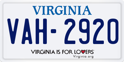 VA license plate VAH2920