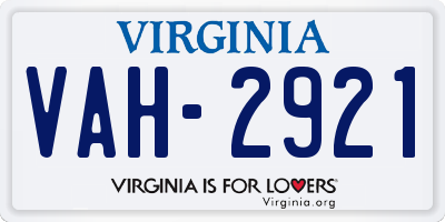 VA license plate VAH2921