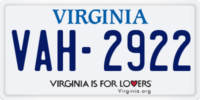 VA license plate VAH2922