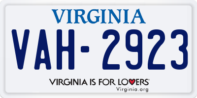 VA license plate VAH2923