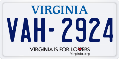 VA license plate VAH2924