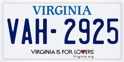 VA license plate VAH2925
