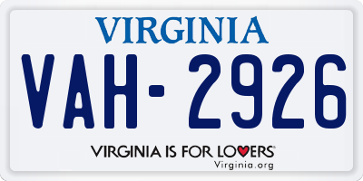 VA license plate VAH2926
