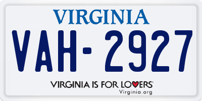 VA license plate VAH2927