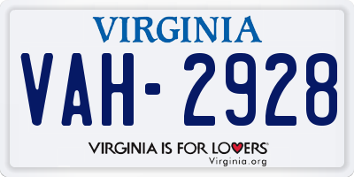 VA license plate VAH2928