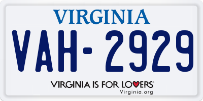 VA license plate VAH2929