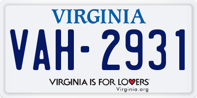 VA license plate VAH2931