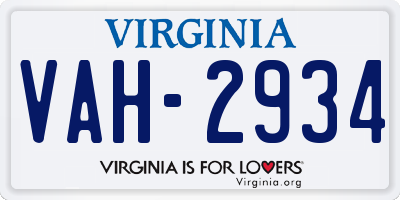 VA license plate VAH2934
