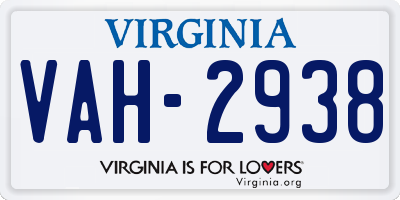 VA license plate VAH2938