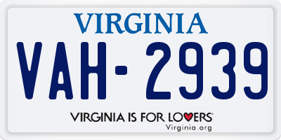 VA license plate VAH2939