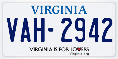 VA license plate VAH2942