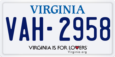 VA license plate VAH2958