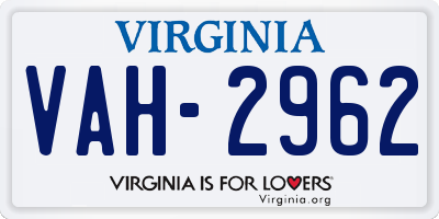 VA license plate VAH2962