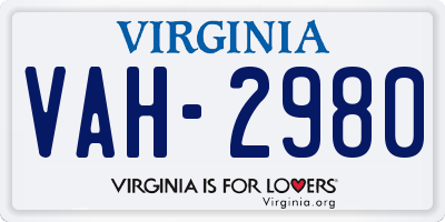 VA license plate VAH2980