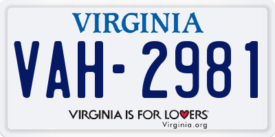 VA license plate VAH2981
