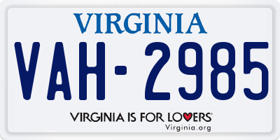 VA license plate VAH2985
