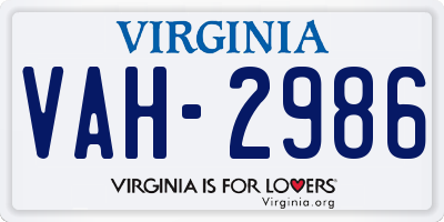 VA license plate VAH2986