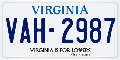 VA license plate VAH2987