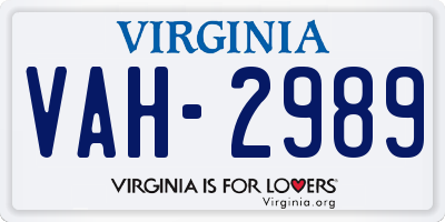 VA license plate VAH2989