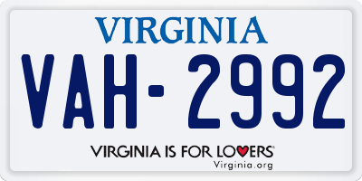 VA license plate VAH2992