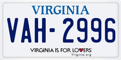 VA license plate VAH2996