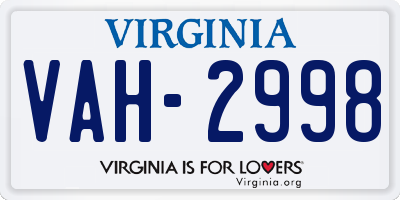 VA license plate VAH2998