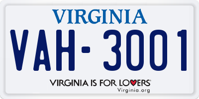 VA license plate VAH3001