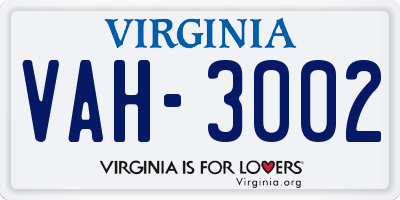 VA license plate VAH3002