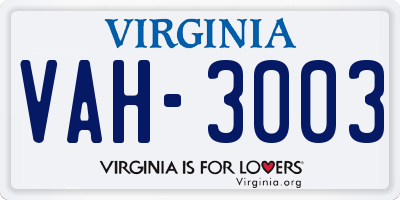 VA license plate VAH3003