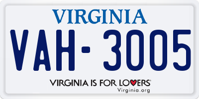 VA license plate VAH3005