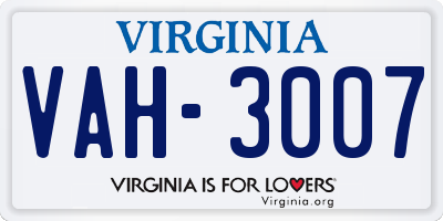 VA license plate VAH3007