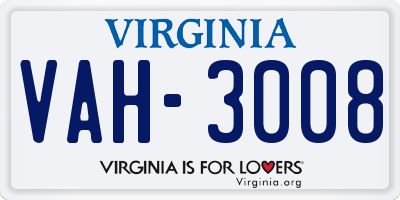 VA license plate VAH3008