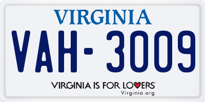 VA license plate VAH3009