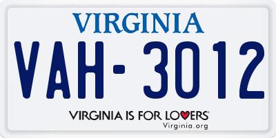 VA license plate VAH3012