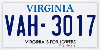 VA license plate VAH3017