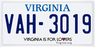 VA license plate VAH3019