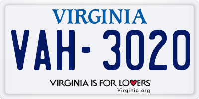 VA license plate VAH3020