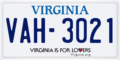 VA license plate VAH3021