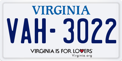 VA license plate VAH3022