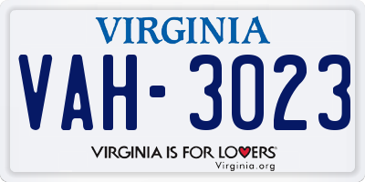 VA license plate VAH3023