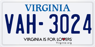 VA license plate VAH3024