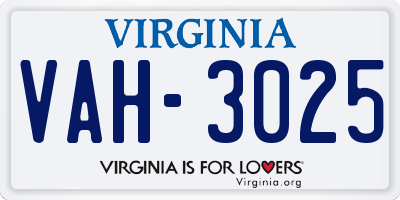 VA license plate VAH3025