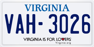 VA license plate VAH3026