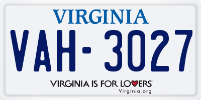 VA license plate VAH3027