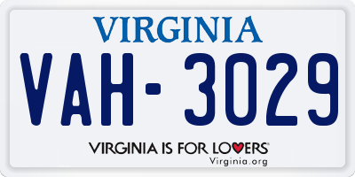 VA license plate VAH3029