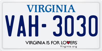 VA license plate VAH3030