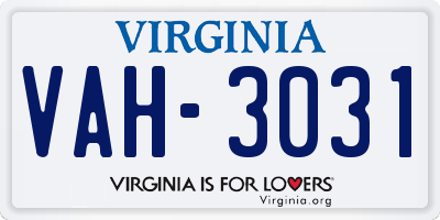 VA license plate VAH3031