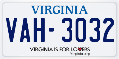 VA license plate VAH3032