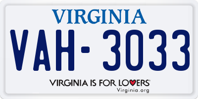 VA license plate VAH3033